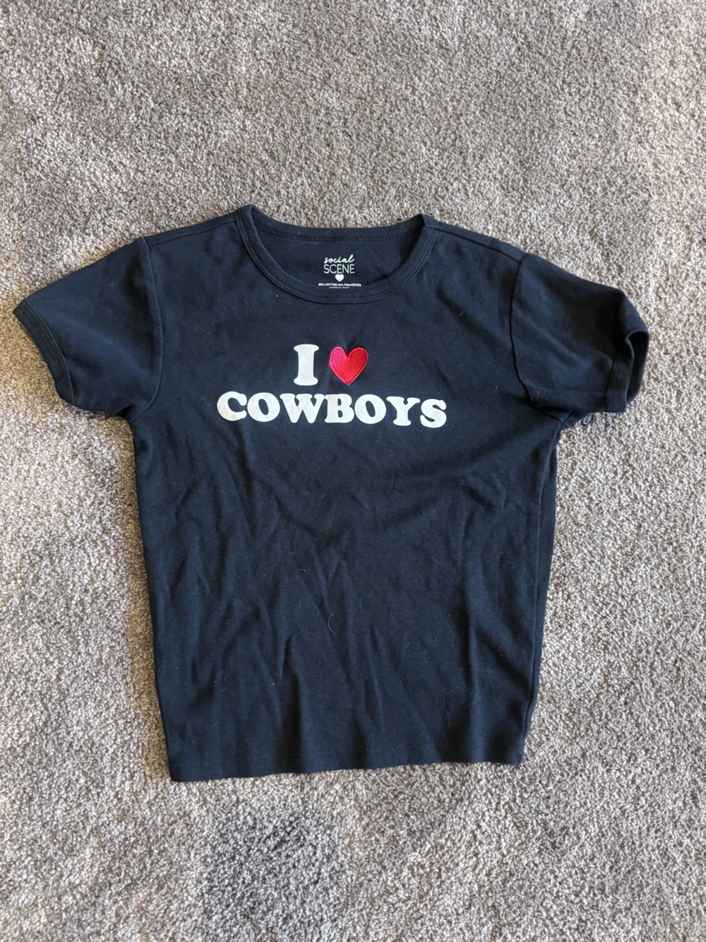 Social Scene Black Tee with Red Heart 'I ♥ Cowboys' Graphic